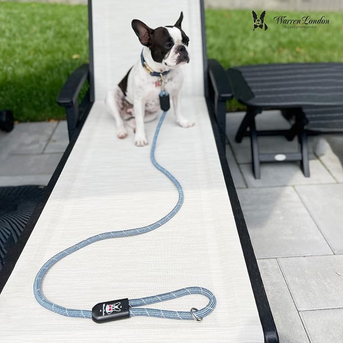 Warren London Climbing Rope Dog Leash – 5 ft Night-Safe Reflective Rope w/Padded Handle & Swivel Clip | Blue & White Nautical Strength for All Breeds