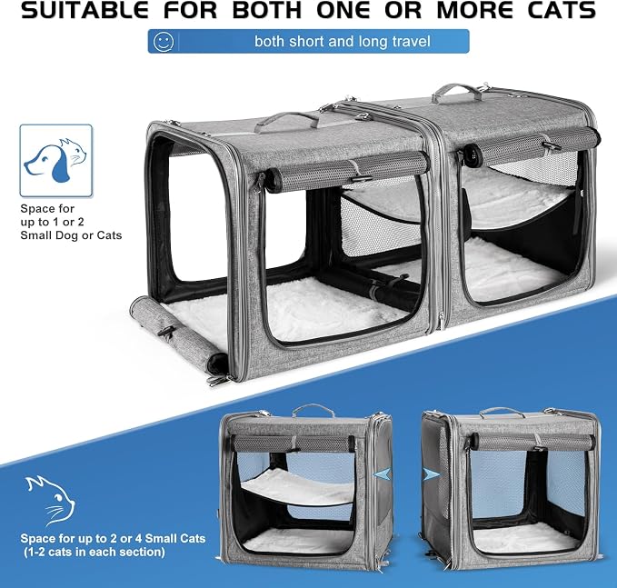 Extra Large Cat Carrier for Cat with Zipper Locks, Soft Pet Travel Carrier for Cats and Small Dogs Up to 45 Lbs