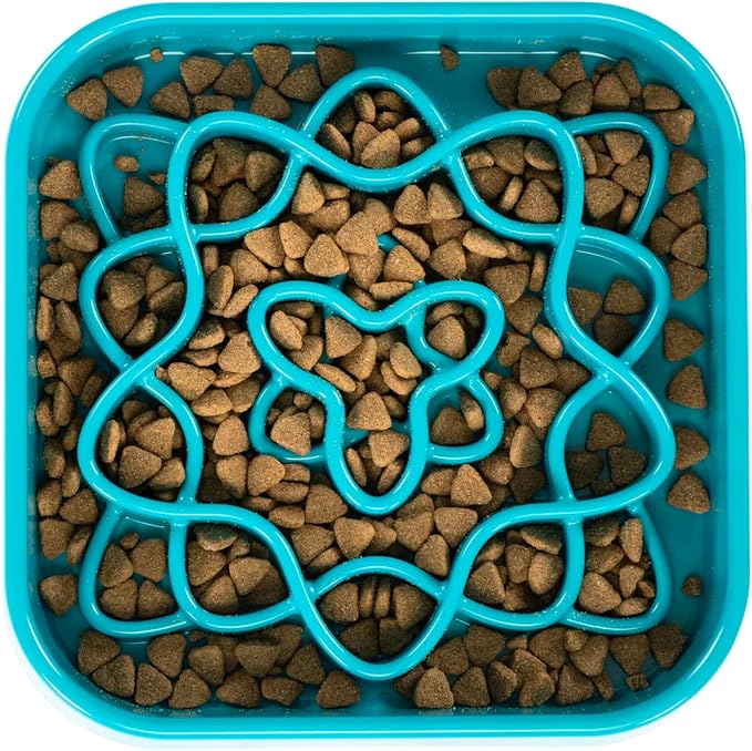 Messy Mutts Square Slow Feeder, 8 Inch, 2 Cup | 8 x 8 Inch Square Silicone Puzzle Slow Feeder For Dogs And Cats, Holds 2 Cups, Dishwasher Safe
