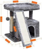 Small Cat Tree for Indoor Cats, Cat Tower with Scratching Post and Board, Cat House with Perch for Kitten, Stable Condo and Stand (Light Grey)