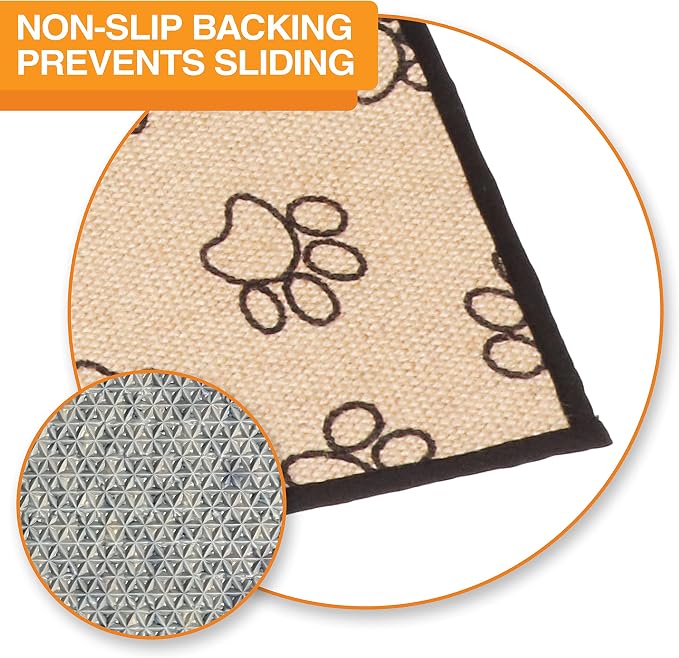 Neater Pets Jute Litter Trapping Mat, Eco-Friendly Plant-Based Material Catches Mess from Kitty Litter Box to Protect Floors, Soft on Cats Paws, Anti-Skid Backing, Easy to Clean, Paw Print, 24" x 36"