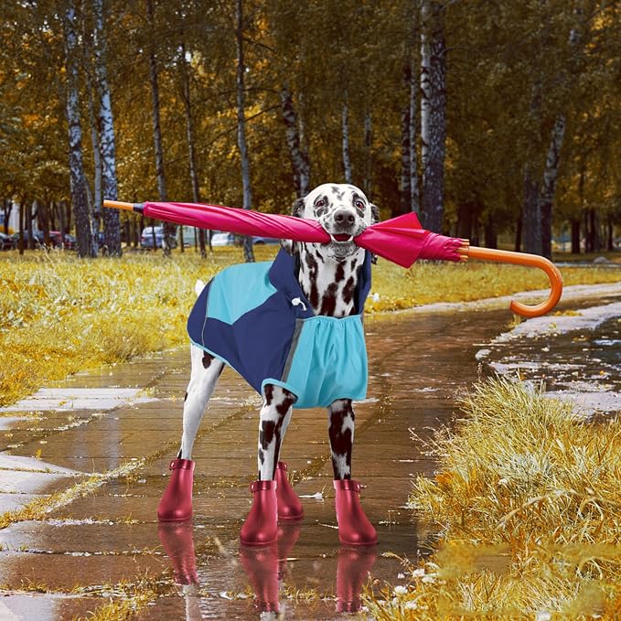 IECOii Dog Raincoats for Large Dogs,Waterproof Large Doggy Rain Jacket with Hood,Reflective Breathable Pet Rain Coat with Hood,Ideal for Adventures, Walking, Hunting in Dark,Blue,XL