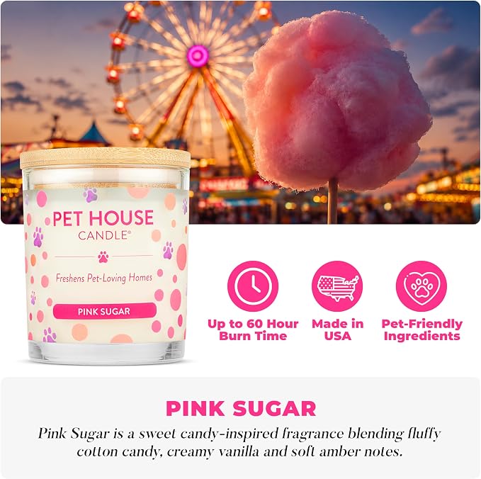 Pet House Candles, Scented Pet Candles, Natural Plant-Based, 60 Hour Burn Time - Pink Sugar, 9 oz, 2 Pack