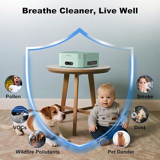 Air Purifiers for Home, 2 Filter, Plug-in, Quiet H13 True HEPA Purifier Car | Portable, Travel/RV/Desk/Bedroom/Office, 600 Ft², Captures Smoke/Odor/Pet Dander, Timer, USB Powered - Green