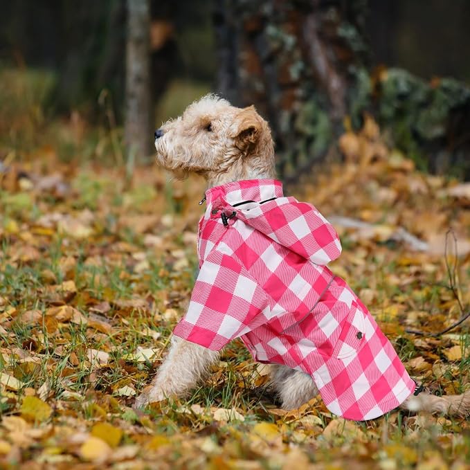 Dog rain Coat Waterproof Raincoat Puppy Jacket with Legs Buttons Zipper Hood Drawstring Fit for Yorkie Terrier Schnauzer Poodle Border Collie Labrador Golden Retriever 8lbs to 80lbs Pink XL