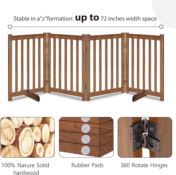 LZRS Freestanding Extra Wide Dog Gate 80" W x 30" H Solid Wooden Pet Gate for Doorways, Stairs, Hallways,Kitchens& Long Areas, Expandable & Foldable with Support Feet,Indoor Use,Oak