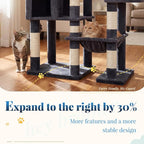 Hey-brother Cat Tree Tower, Wide Base, 5 Platforms for Multi-Cats, MPJ074G | 72.8 Inches Tall Furniture, 5 Plush Beds, Large Condo, Big Hammocks, Sisal Scratching Posts, for Indoor Adult Cat, Smoky Gray