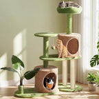 Feandrea Cat Tree, 42.9 Inches Tall Cat Tower, Multi-Level Plush Condo with Artificial Leaves, Scratching Posts, Grass Green and Camel Brown UPCT011C101S