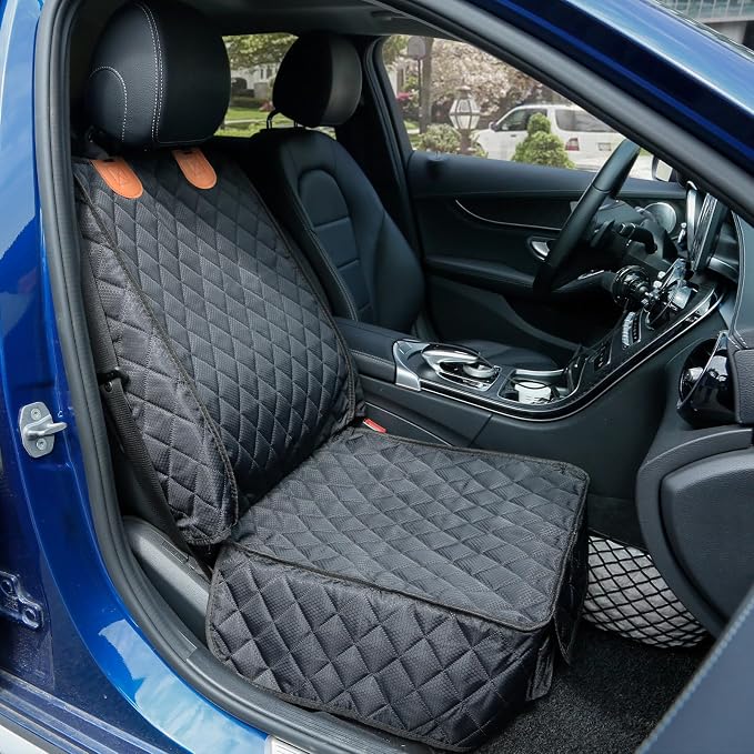 PETICON 2 Pack Pet Car Seat Cover for Front Seat, Captain Chair Seat Cover | Waterproof Pet Seat Protector, Full Protection with Side Flaps, Non-Slip, Large Front Storage Pocket, Fits Cars/Trucks/SUVs