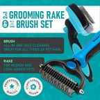 Maxpower Planet Dog Rake and Brush Set for Shedding, Undercoat & Mats | Deshedding Tool, Detangling, Self-Cleaning Design, Medium & Long Hair, For Cats Too, Gentle Grooming