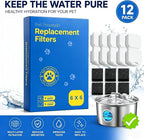 Cat Water Fountain Filter Replacement: 6 PCS Carbon & Sponges | Compatible with UMOCUOY/GIOTOHUN/HOOISE/ATMZIQXR/IHOUONE 74oz/88oz/108oz Stainless Steel Cat Fountains