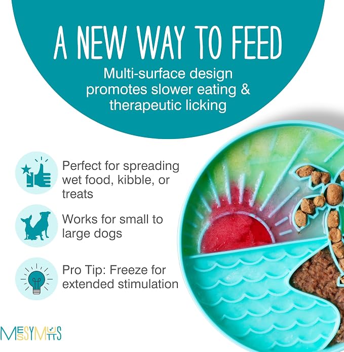 Messy Mutts Round Slow Feeder, 8 Inch, 2 Cup, Teal | 8 Inch Round Silicone Puzzle Slow Feeder For Dogs And Cats, Holds 2 Cups, Dishwasher Safe