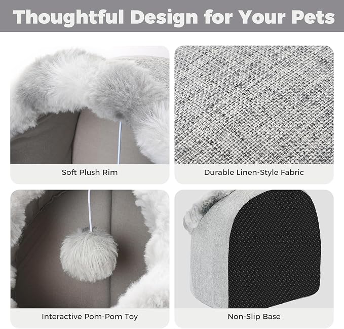 Avont Cat Bed Cave for Indoor Cats, Semi-Enclosed with Washable Cushion | Anti-Slip Bottom, Warm Plush, for Kittens & Small Dogs Under 10 lbs (M)