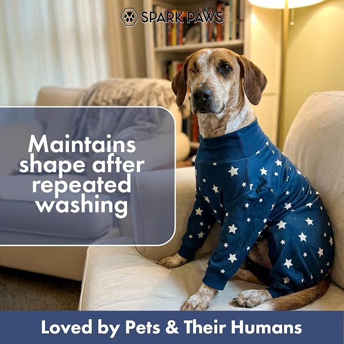 Spark Paws Dog Pajama, Dog Recovery Suit Male, Onesie, Ultra-Soft and 4-Way Stretch, for Small Medium and Large Breeds - Stars - 5XL