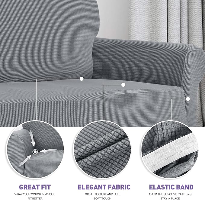 ZNSAYOTX Super Stretch Couch Cover (72"-92") Universal Sofa Covers with Elastic Bottom, Dog Cat Pets Friendly Washable Furniture Protector Fitted Sofa Slipcovers Stay in Place (Light Grey, Sofa)