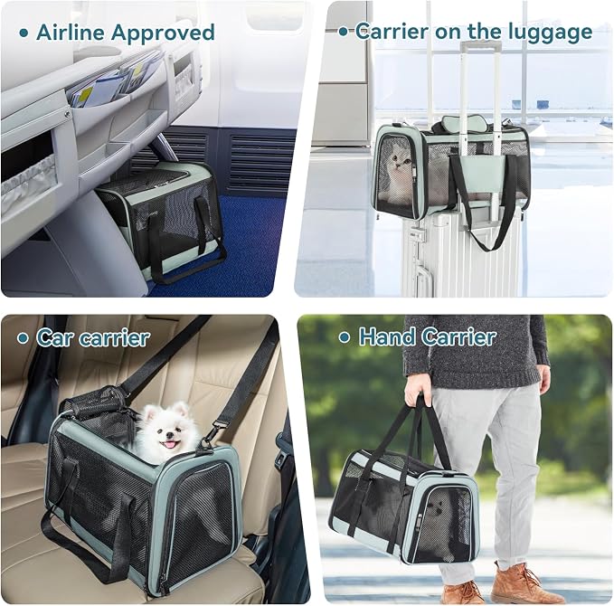 Petsfit Soft-Sided Cat Carrier,18 x 11 x 11 Pet Carrier | Airline Approved, Lightweight and Collapsible, Ventilation on 5 sides, Escape Proof, Adjustable Shoulder Strap & Soft Cushion