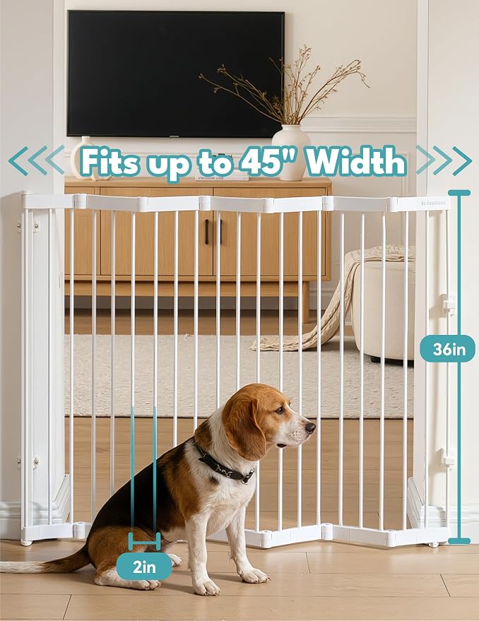 No Pawblems Retractable Safety Gate, Metal Adjustable Dog Gate for Doorways, Stairs & Hallways, Expands to 45" Wide, 36" Tall Gate, Auto Retract Design, No Bottom Bar, White