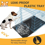 FDW Dog Crate for Medium Dogs 36 Inch Folding Metal WirePet Cage Double Door W/Divider Panel Indoor Outdoor Kennel Leak-Proof Plastic Tray,Blue