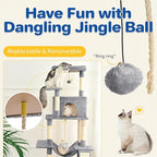 ABCPET 63" Multi-Level Cat Tree Tower for Indoor Cats, Light Grey | 63" multi-level cat tower with sisal scratch posts, cat condo, hammock, dangling toy & wide perch for indoor cat rest & play