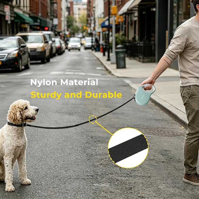 Retractable Dog Leash 16 ft Extendable Leash for Small and Medium Dogs Tangle-Free Nylon Tape One-Hand Brake Lock Walking Lead Up to 55 lbs