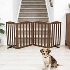 ZJSF Foldable Freestanding Indoor Dog Gate for House Wood Long Pet Gates Dog Fence for Stairs Puppy Gates for Hallways, Puppy Gate,Support Feet Included, Brown, 24 "Height-4 Panels