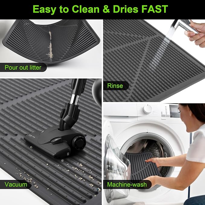 Mofason Silicone Cat Litter Mat XXL, Black Extra Large Litter Matt for Cat | Waterproof 38"x25" kitty litter box mat for floor; extra large pet trapping rug pad mat, cat litter catcher easy clean indoor