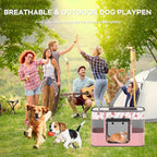 Portable Pet Playpen, Cat Playpen for Indoor Cats Enclosed，Kitten Playpen Indoor with Resistant Breathable Shade Cover,Indoor Outdoor Use for Small Medium Pet (M, Pink)