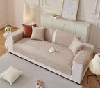 Luxury Vintage Cotton Embroidery Sofa Cover Soft Farmhouse Seat Cushion Cover Floral Quilted Sectional Couch Cover Anti-Slip Sofa Slipcovers Furniture Protector for Dogs Cats (Khaki,28"x70")