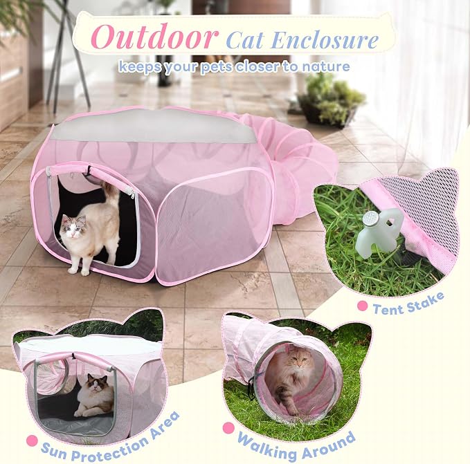 Seiyierr Outdoor Cat Enclosure, Portable Catio Playground for Cat, Outside Pet Enclosure with Mesh Tent, Circle Cat Playpen Tunnel for Indoor Cats & Small Animal, with Storage Bag