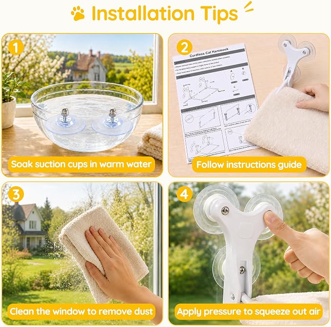 Aysoner Suction Cat Window Perch: 6 Suction Cups Sturdy Hold Up to 45lbs | 1-Second Stick on Glass & No-Drill - Heavy Duty Indoor Hammock Seat for Chunky Cats Safety to Sunbathe & View