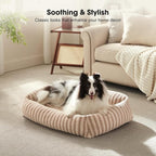 MIXJOY Dog Bed Medium Size Dog, Washable Medium Dogs Bed with Removable Cover, Soft Rectangle Doggy Ded Fluffy Plush Faux Fur Pet Bed with Anti-Slip Bottom, 30"x24"x8", Beige