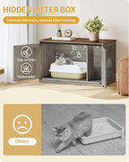 Hzuaneri Cat Litter Box Enclosure, Hidden Litter Box Furniture with Divider | Wooden Cat Cabinet with Removable Dividers, Reversible Entrance Left or Right Side, Cat Washroom, Greige CB84705X