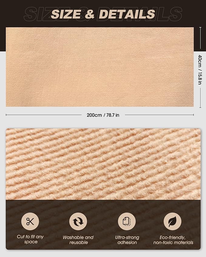 Cat Scratch Furniture Protector, Trimmable Self-Adhesive Carpet, DIY Climb Cat Scratcher Mat for Covering Cat Tower and Couch Protector from Cat Claws（Beige）