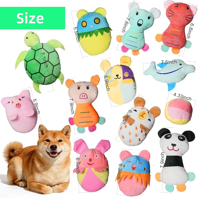 32-Pack Small Squeaky Dog Toys Bulk, Cute Fruits & Animal Stuffed Plush Puppy Toys, Soft Teething Toy Bundle for Small Medium Dogs & Puppies
