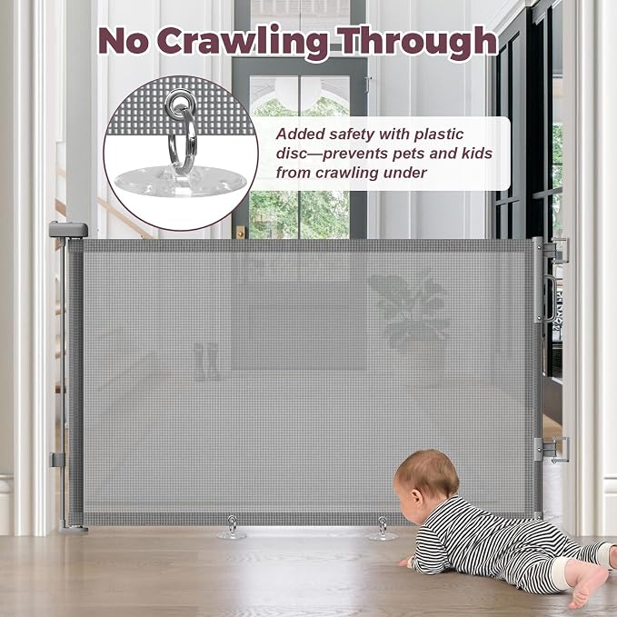 Retractable Baby Gates 2 Pack, 55" Wide Mesh Dog Gate Indoor | 34" Tall Gate for Stairs Doorways Hallways Deck, Child Pet Safety Gate for Indoor Outdoor Home Use, Grey