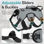 rabbitgoo Escape Proof Dog Harness for Large, No Pull with Lift Handle | No Escape, Full Soft Padded, Reflective Adjustable Vest, Leash Clip for Walking Hiking Training, Grey, Large