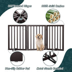 Semiocthome Bamboo Dog Gates Indoor 3-Panel Freestanding Puppy Gates for The House with 2 Metal Stands 24" H Folding Wood Pet Gate for Stairs Doorway Expands Up to 55" Fully Assembled Espresso