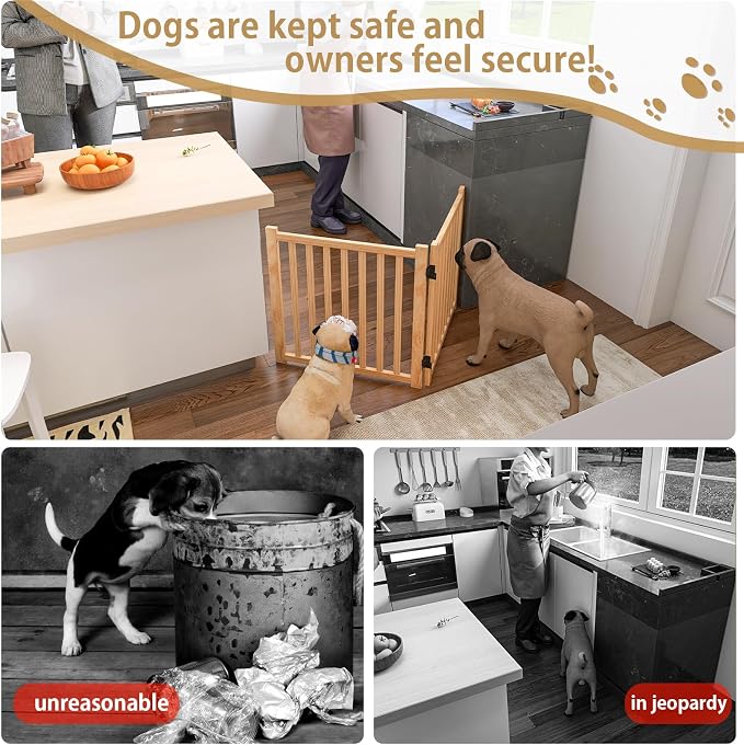 Wooden Freestanding Dog Gates Indoor- 23" Height 2 Panels | Foldable Wood Pet Gate, No-Painted Puppy Gate for Doorways, Stairs, Hallways