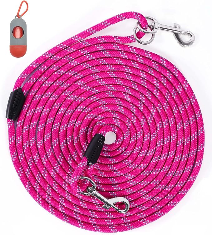 Long Dog Leash for Dog Training 30FT, Heavy Duty Dog Lead for Large Medium Small Dogs Outside Walking, Playing, Camping, or Yard,Hot Pink