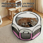Sieidihit Dog Cat Pet Playpen Puppy Crate Cage Indoor Outdoor, Medium Pink | Nursing Rest Zone Recovering Pet Quarantine Room Portable Pop Up Easy to Set up lightweight Carrying Bag Wide applicability