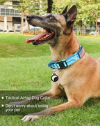 Hotsky Tactical Dog Collar, Adjustable Military Training Nylon Airtag Collar with Handle and Heavy Duty Metal Buckle for Medium Large Dogs, with Airtag Holder and Two Patches （Blue Camo,M）