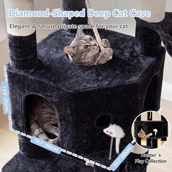 Cat Tree, 81.1" Skyward Corner Cat Tower for Large Cats VCT031G | Space-Smart Cat Furniture with Diamond Hideout, Grand Platform, Firm Base, 3 Soft Hammock & Pet Relax Station, Dark Gray