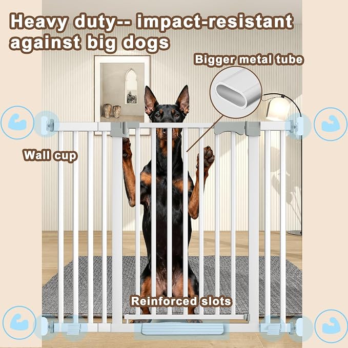 41'' Extra Tall Pet Gate for Large Dogs 54.7-63.0'' Wide Indoor No Jumping Over, Heavy Duty Puppy Baby Gate for Doorways, Pressure Mounted Metal Gate for Child Toddler (White)