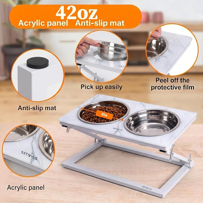 Elevated Dog Bowl, Adjustable Height and Tilt Angle Dog Bowl Stand | Precisely Adjust Height And Tilt Angle, Easy To Clean, Equipped With 2 Stainless Steel Food Bowls, Sturdy And Durable.