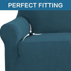 H.VERSAILTEX Stretch Sofa Cover Loveseat Slipcover|Sofa Cover for Dogs 1 Piece with Elastic Bottom, Textured Checked Jacquard Fabric(Loveseat 58"-70" Wide, Deep Teal)