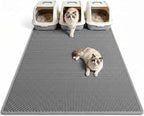 Pieviev Cat Litter Box Mat, Double-Layer Urineproof Design, 47" x 36" Gray | Honeycomb Litter Trapping Mat Captures Scattered Particles to Stop Tracking, Waterproof Base Protects Floors, Easy to Clean