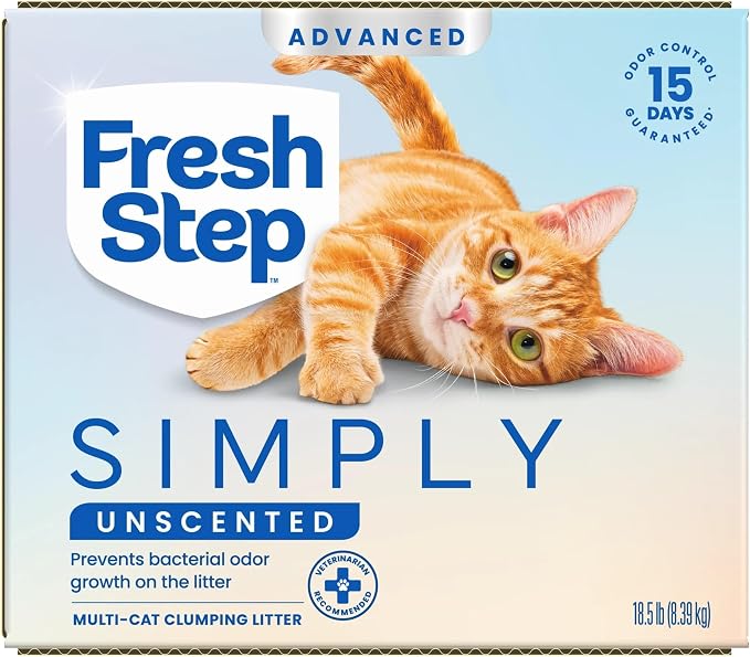 Fresh Step Advanced Simply Unscented Multi Cat Clumping Litter, Formulated with No Added Dyes or Fragrances, Ammonia Block Technology, Low Dust, 18.5 lb. Box, Pack of 2 | Formulated with No Added Dyes or Fragrances, Ammonia Block Technology, Low Dust, ...
