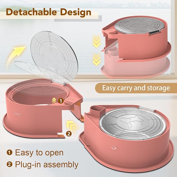 Newget 304 Stainless Steel Dog Bowl Set with Lids, 24oz Foldable Pet Dishes | Dual Food & Water Pet Bowl, Anti-Skid, Keeps Food Fresh, Easy to Install, for Small - Large Dogs/Cats - Indoor & Outdoor Use