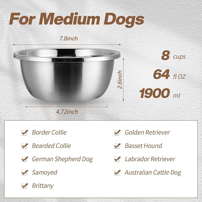 16 Pcs 8 Cup Metal Dog Bowls Stainless Steel Food Dish 64 Oz | Thickened,for Medium Large Dogs Cats,Dishwasher Safe ,Travel Kennel Feeding, Heavy Duty Stainless Steel Construction