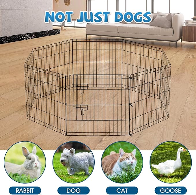 Peekaboo DogPlaypen 24 in-8 Panel Metal Rustproof Pet Fence with Top Cover | 24 Inch 8 Panel Foldable Metal Dog Playpen with Top Cover, GRS Certified Recycled Material